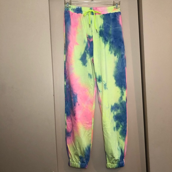 Neon pink yellow blue Tie dye joggers sweatpants - Picture 13 of 16